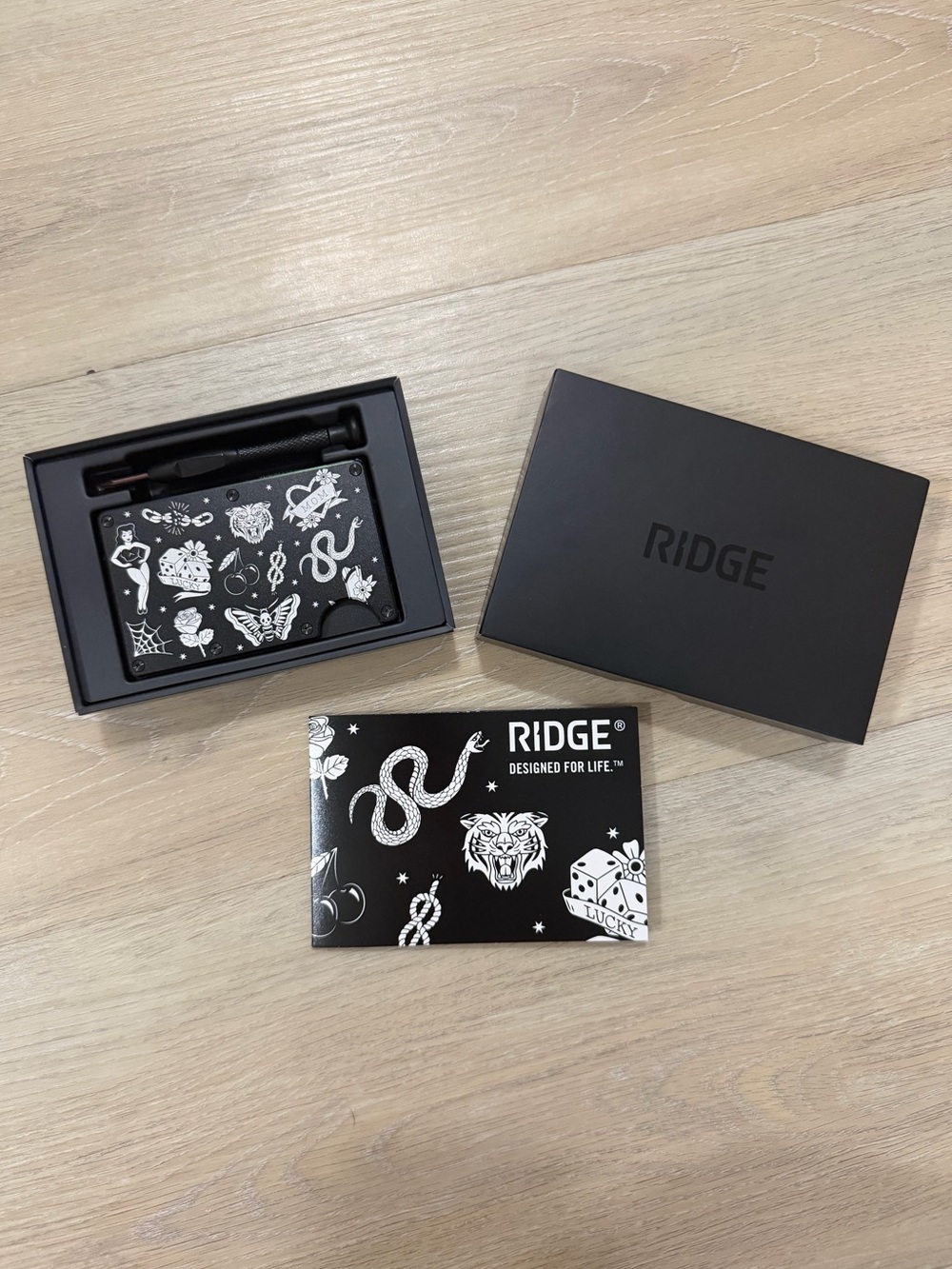 RIDGE Black Tactical Wallet with White Tattoo Graphics